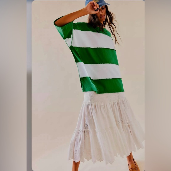 ▪️NWOT We The Free Maddie oversized Striped Tee in Mint Green Tee-S - Picture 1 of 8